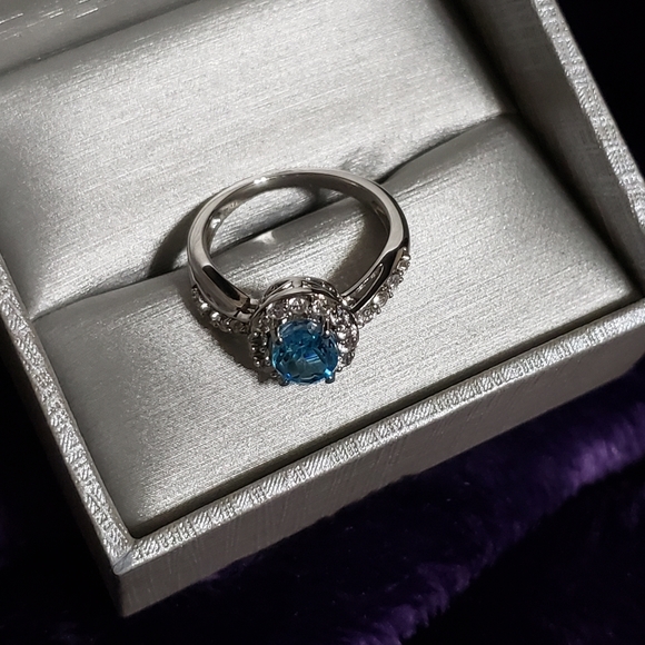 Zales Sterling Silver Blue Topaz w/white Sapphires Ring and Necklace set.  SZ 7 - Picture 7 of 13